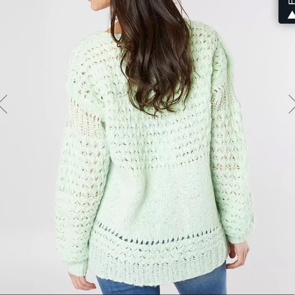 Free People Mint Green Crashing Waves Pullover Knit Sweater W-353 Size Small - Picture 4 of 12